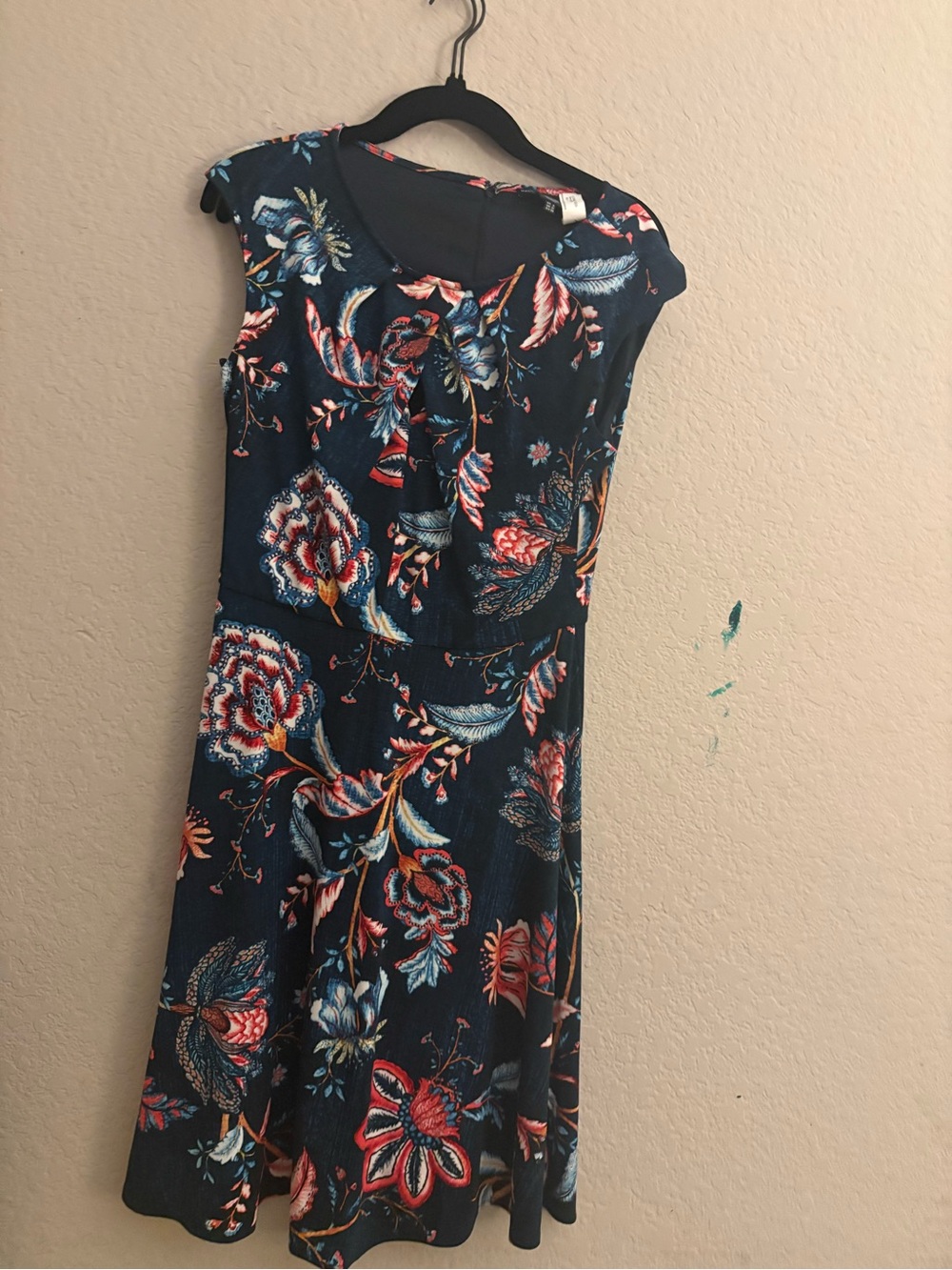 Maggy London Floral Print Navy Cap-Sleeve A-Line Dress